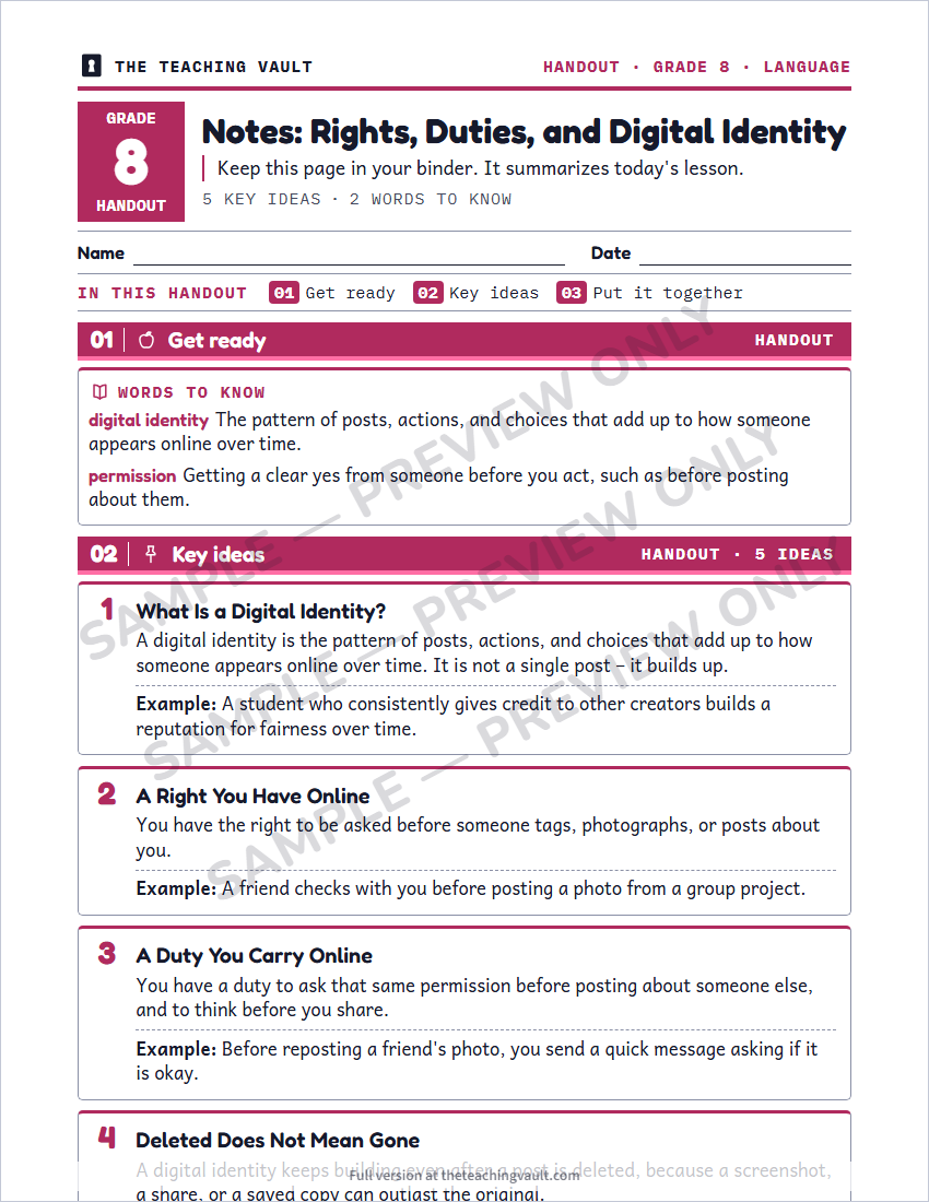 Sample handout page