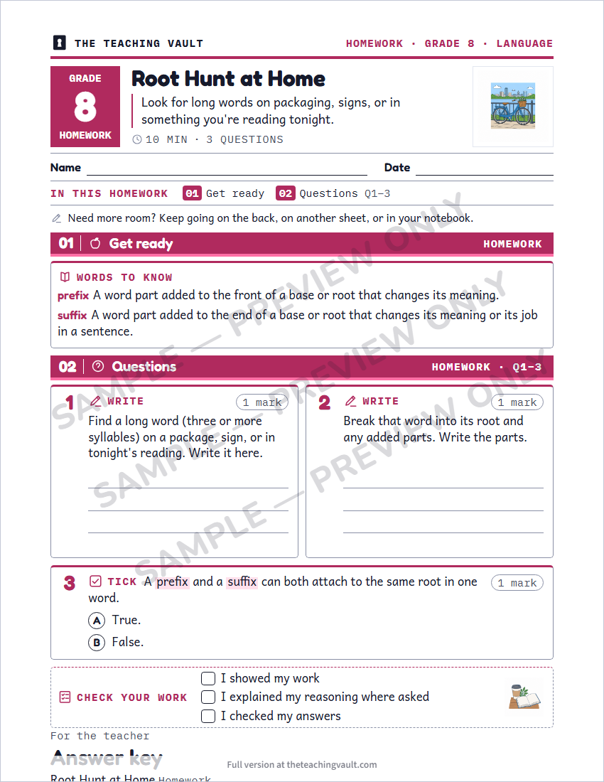 Sample homework page