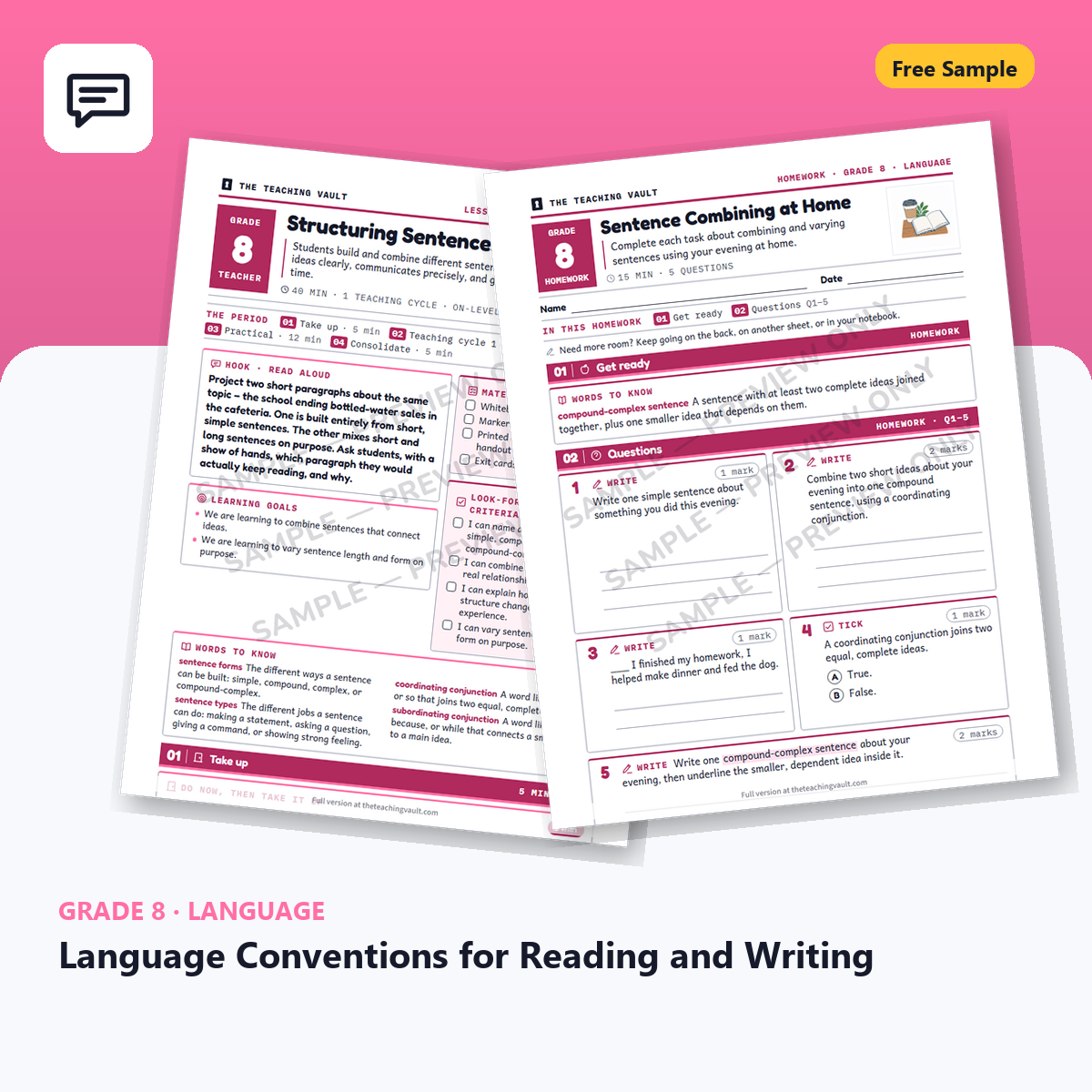 Grade 8 Language Conventions for Reading and Writing — Free Sample Lesson cover