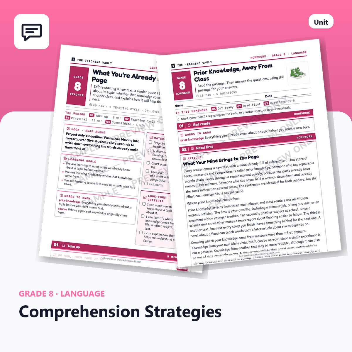 Grade 8 Comprehension Strategies — Full Unit (Unit 8 of 12) cover