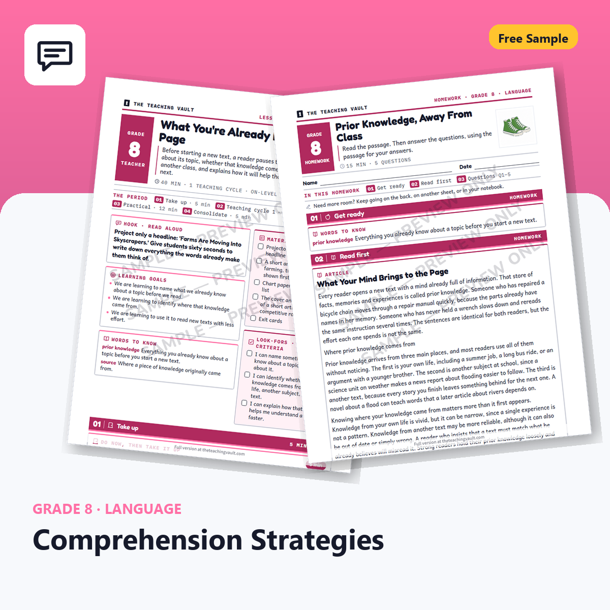 Grade 8 Comprehension Strategies — Free Sample Lesson cover