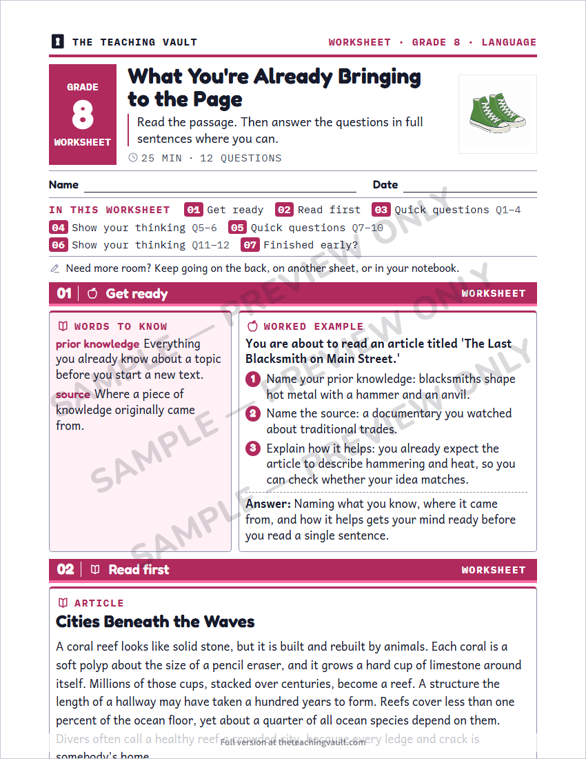 Sample worksheet page