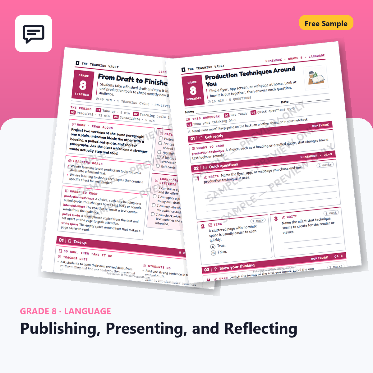 Grade 8 Publishing, Presenting, and Reflecting — Free Sample Lesson cover