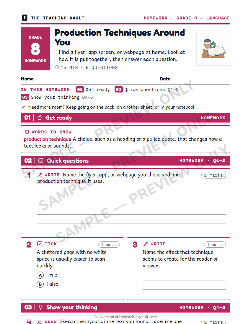 Sample homework page