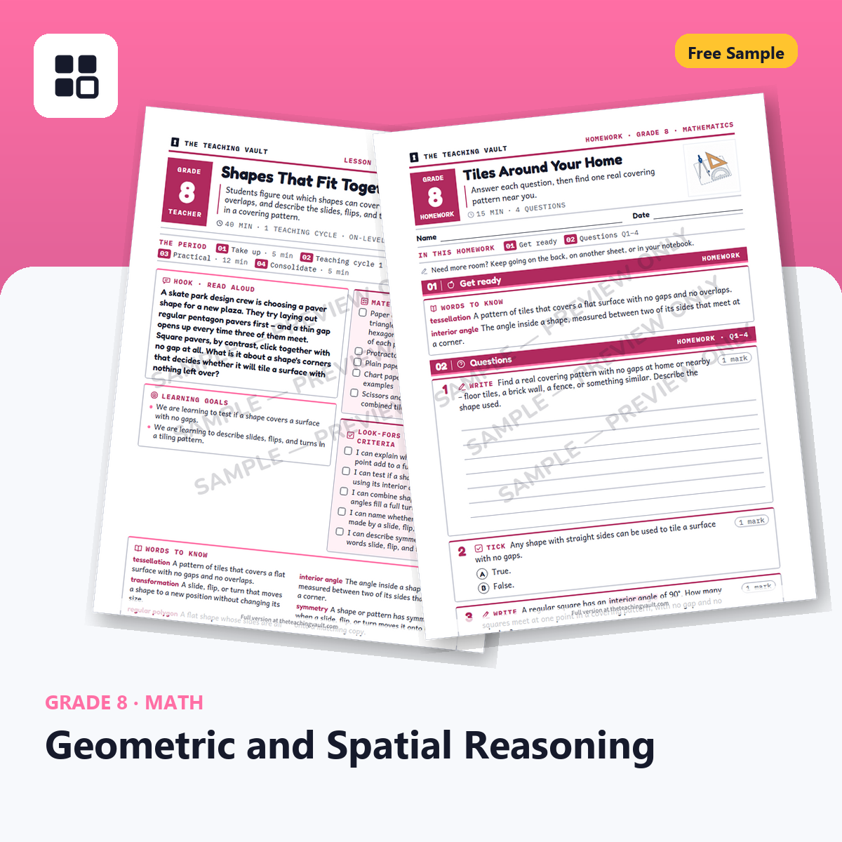 Grade 8 Geometry Free Sample cover